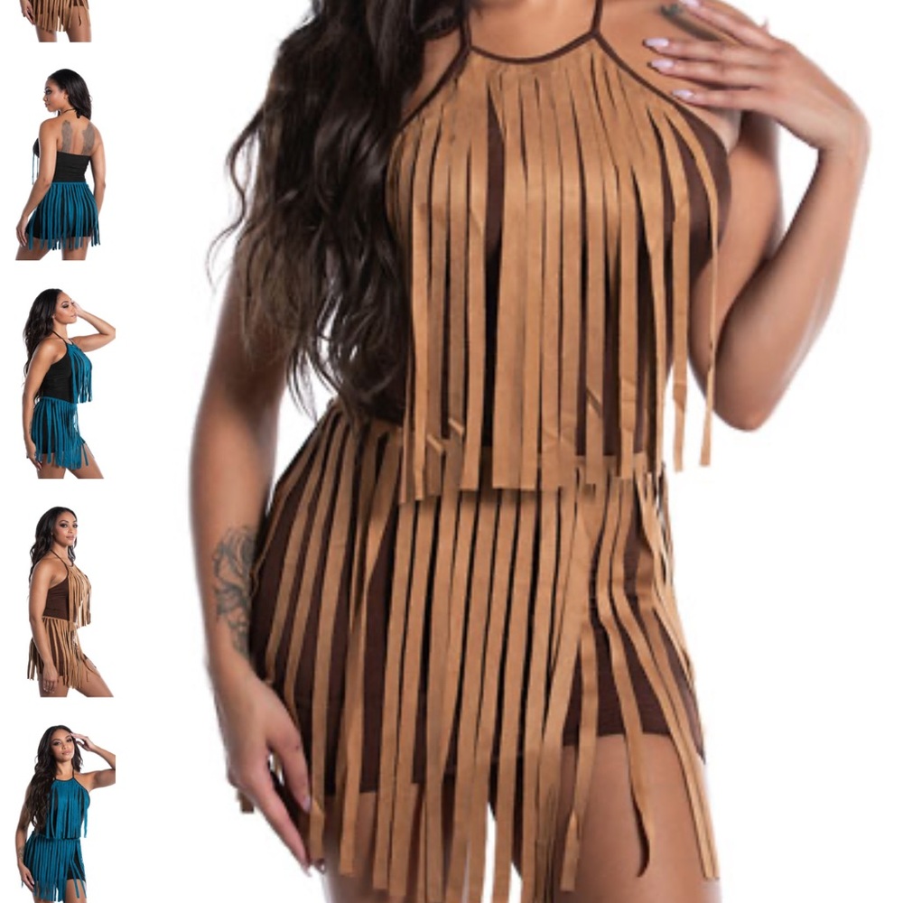 NWT yandy Halloween costume brown faux suede fringe short summer dress small